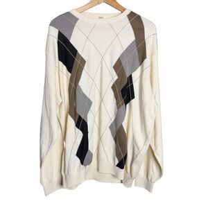 Maus‎ & Hoffman Argyle White Plaid Crewneck Sweater